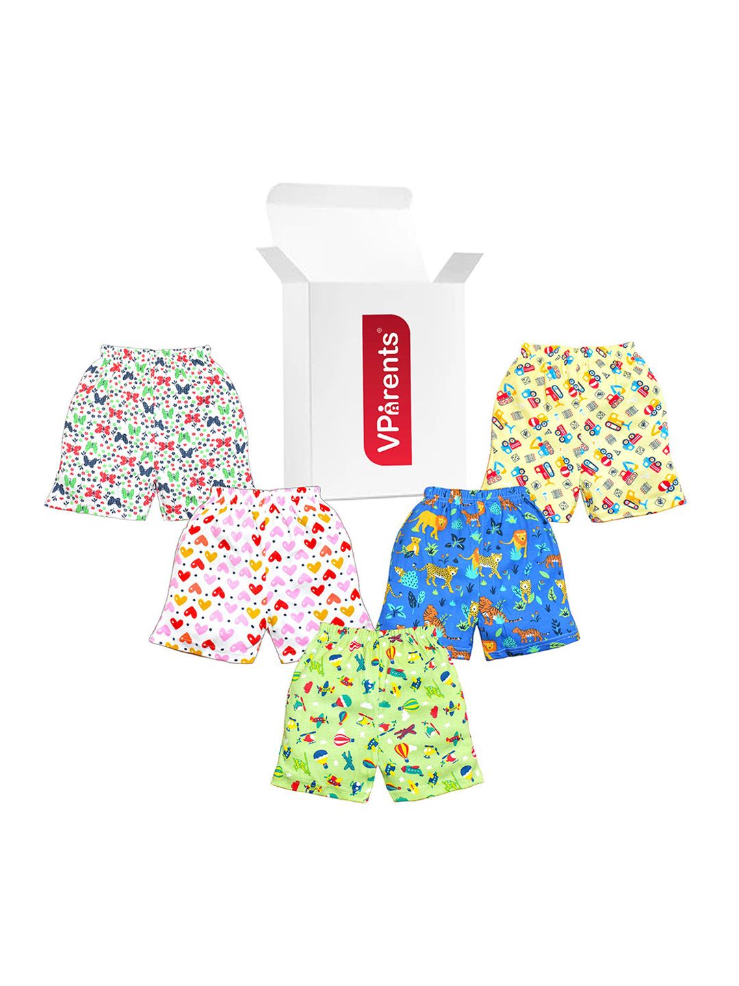 VParents Unisex Kids Pack Of 5 Printed Shorts-image-3