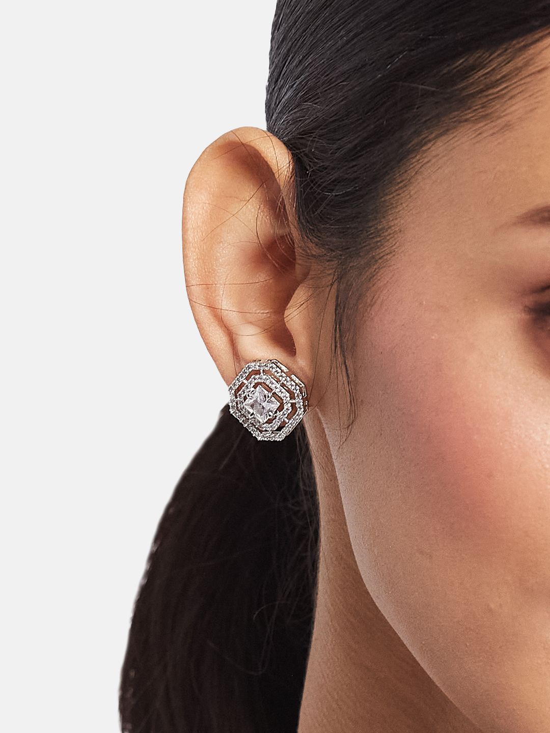 ATIBELLE Set of 2 Silver Plated Contemporary Cubic Zirconia Studded