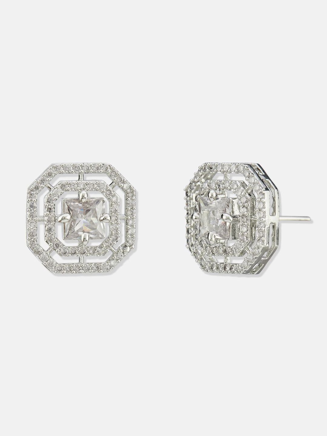 ATIBELLE Set of 2 Silver Plated Contemporary Cubic Zirconia Studded