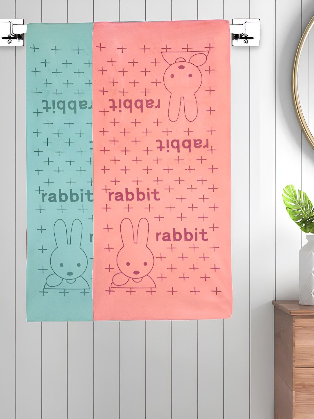 Myntra Elegant Homes Green & Peach-Coloured 2 Printed Cotton 300 GSM Bath Towel-picture-11