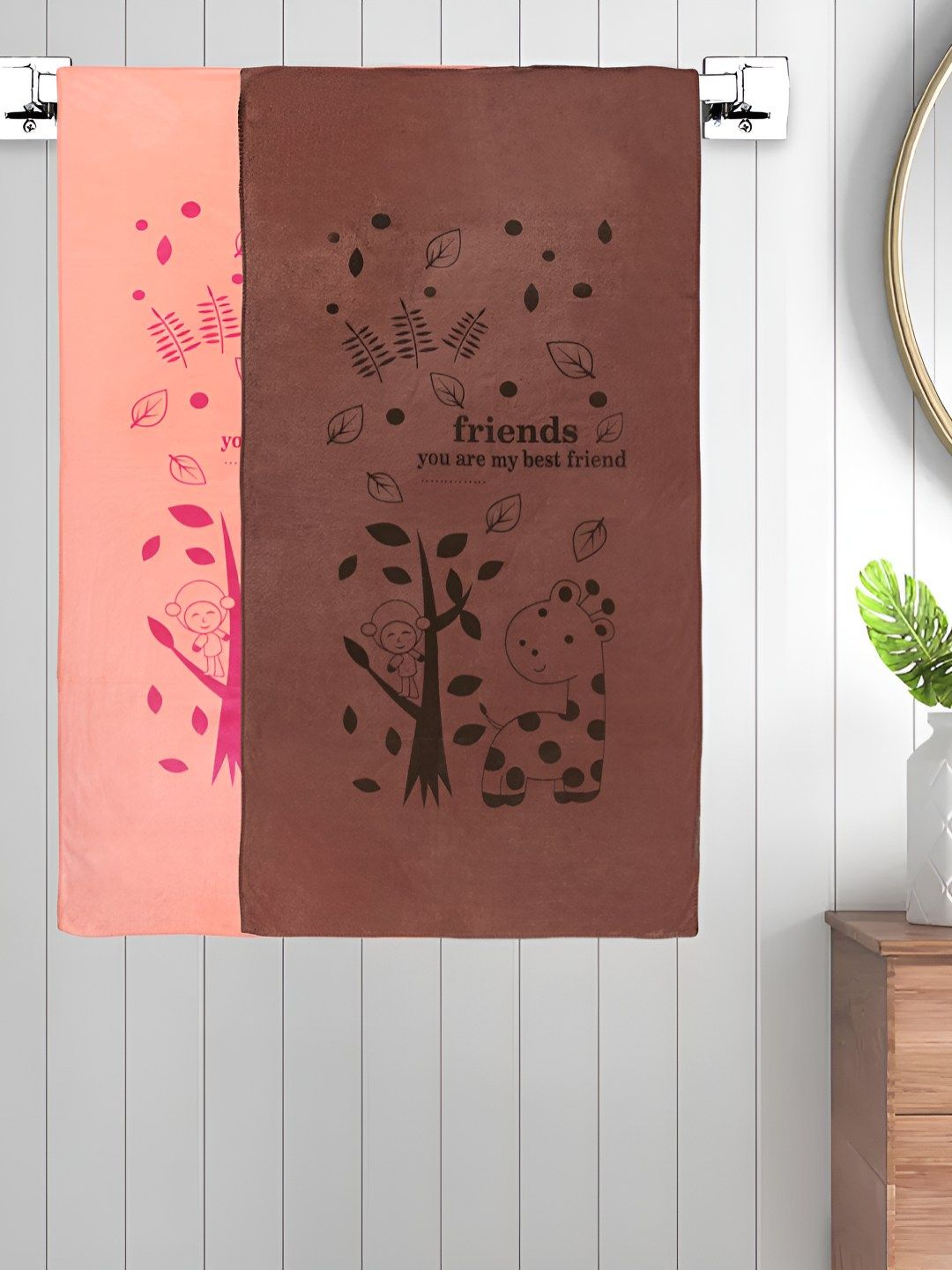 Myntra Elegant Homes Brown & Peach-Coloured 2 Printed Cotton 300 GSM Bath Towel-picture-37