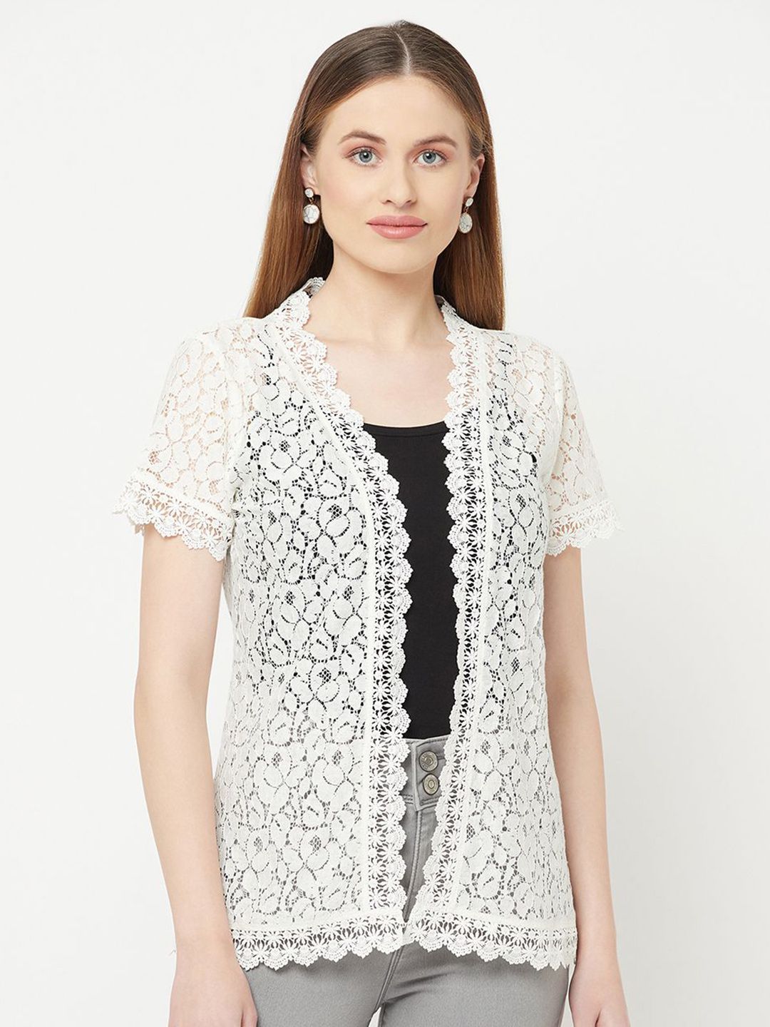 The Roadster Lifestyle Co Floral Self Design V-Neck Front Open Shrug-picture-28