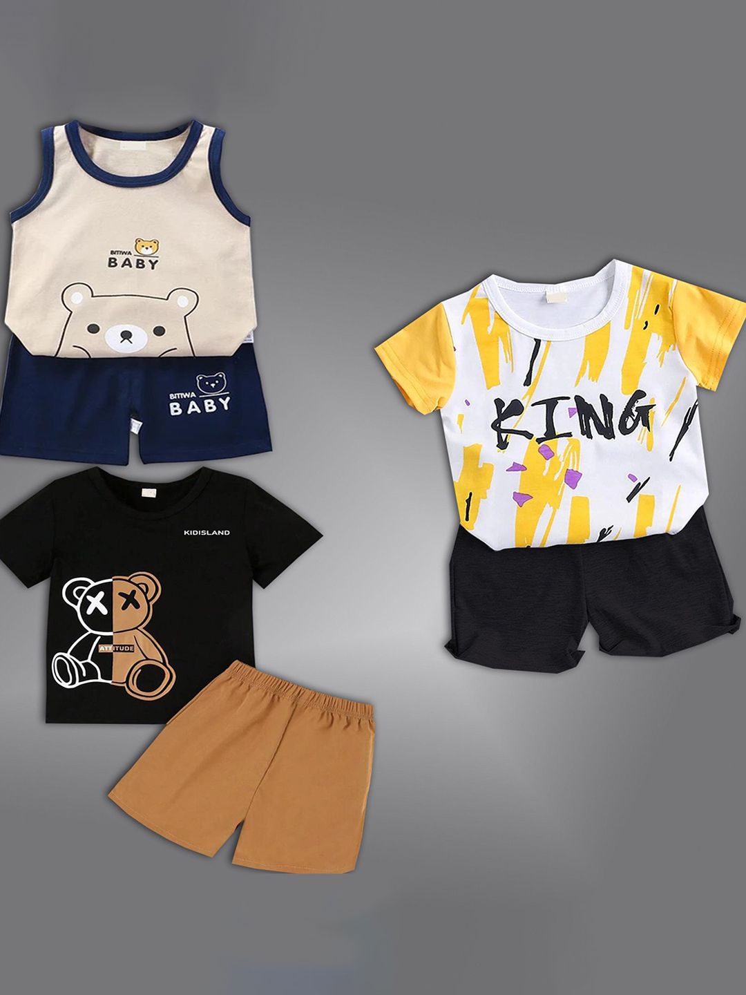 BAESD Kids Kids Pack Of 3 Printed Short Sleeves T-shirt With Shorts-picture-15