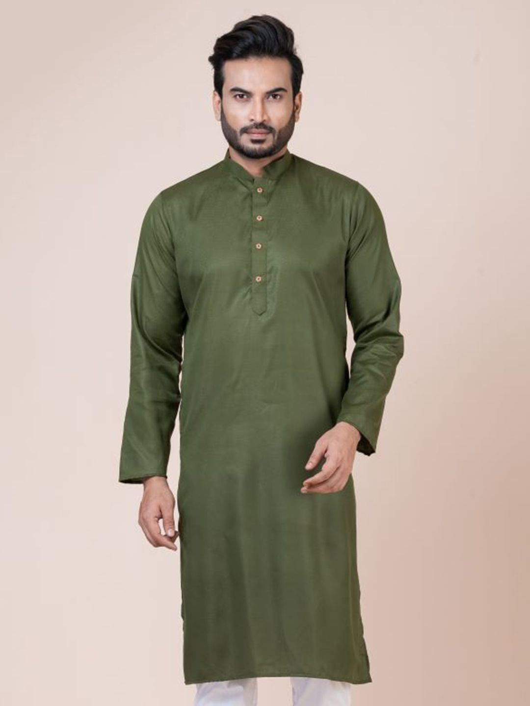 Nawaz's Kurta Men Solid Cotton Silk Mandarin Collar Knee Length Straight Kurtas-picture-20