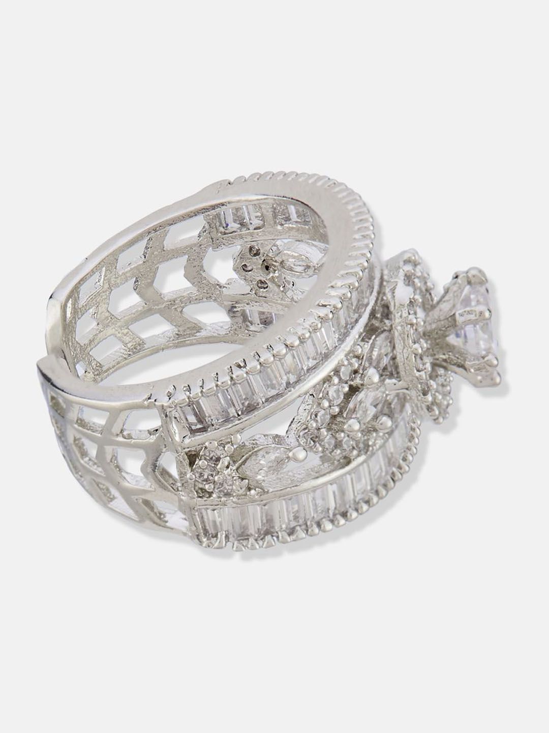 ATIBELLE Set Of 2 Rose Gold Plated CZ Studded Finger Ring