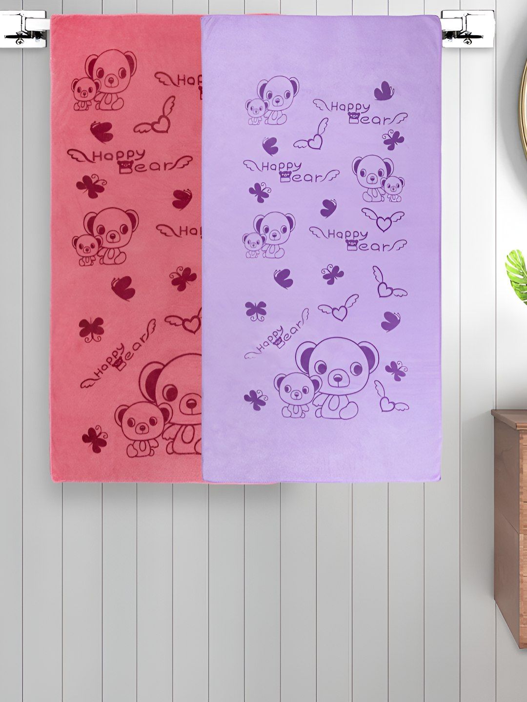 Myntra Elegant Homes Purple & Pink 2 Printed Cotton 300 GSM Bath Towel-picture-34