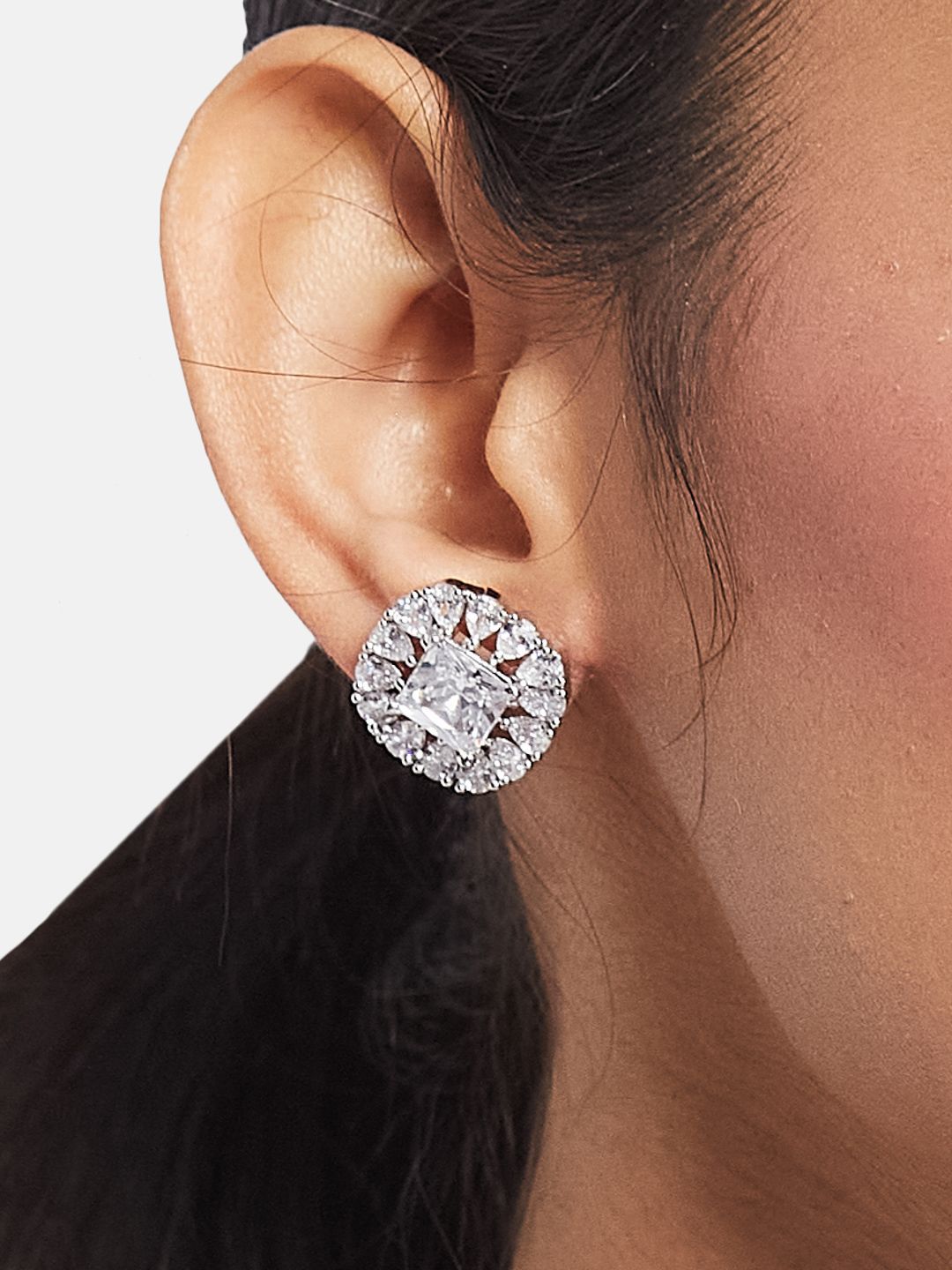 ATIBELLE Set of 2 Silver Plated Contemporary Cubic Zirconia Studded