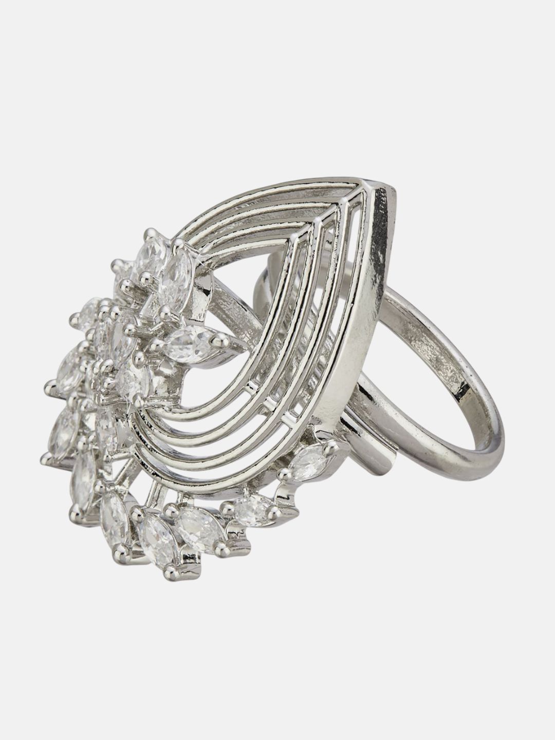 ATIBELLE Set Of 2 Rose Gold-Plated Cubic Zirconia Studded Fusion Finger Ring