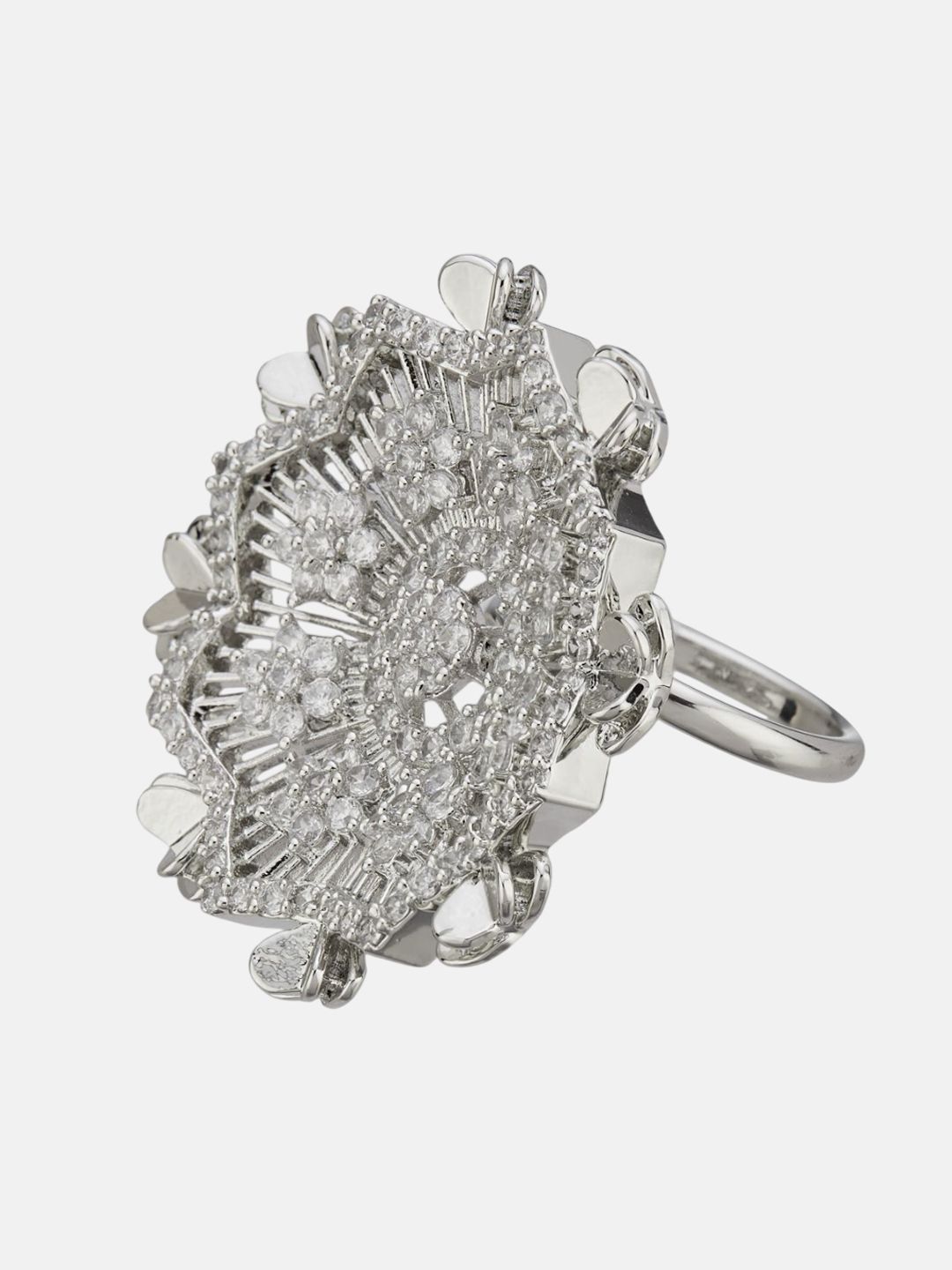 ATIBELLE Set Of 2 Rose Gold-Plated Cubic Zirconia Studded Fusion Finger Ring