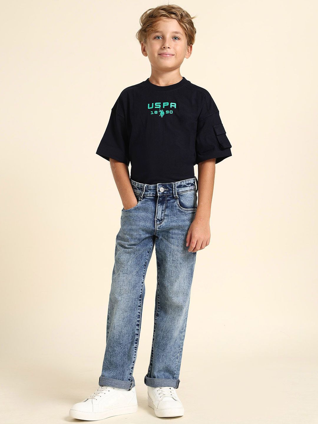 U.S. Polo Assn.Boys Relaxed Fit Mid-Rise Light Fade Stretchable Jeans