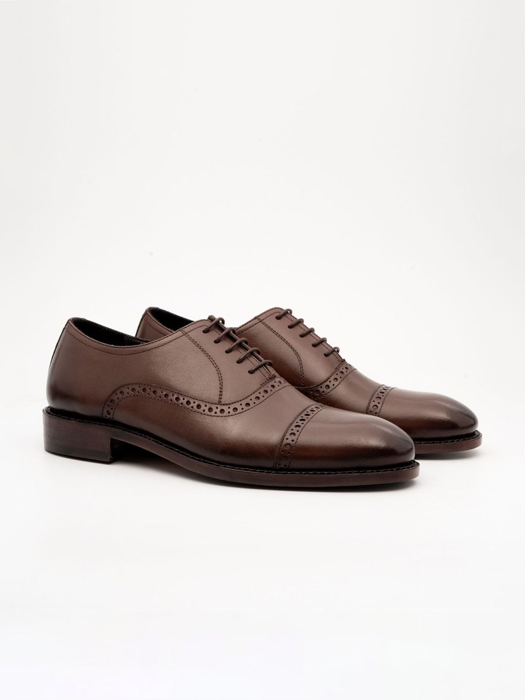 KOZASKO Goodyear Welted Semi Brogue Brown Captoe Oxfords-picture-35