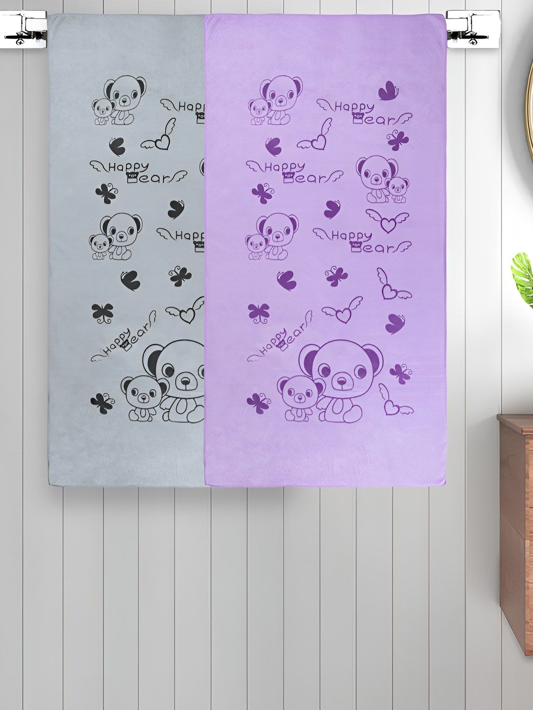 Myntra Elegant Homes Grey & Purple 2 Printed Cotton 300 GSM Bath Towel-picture-34