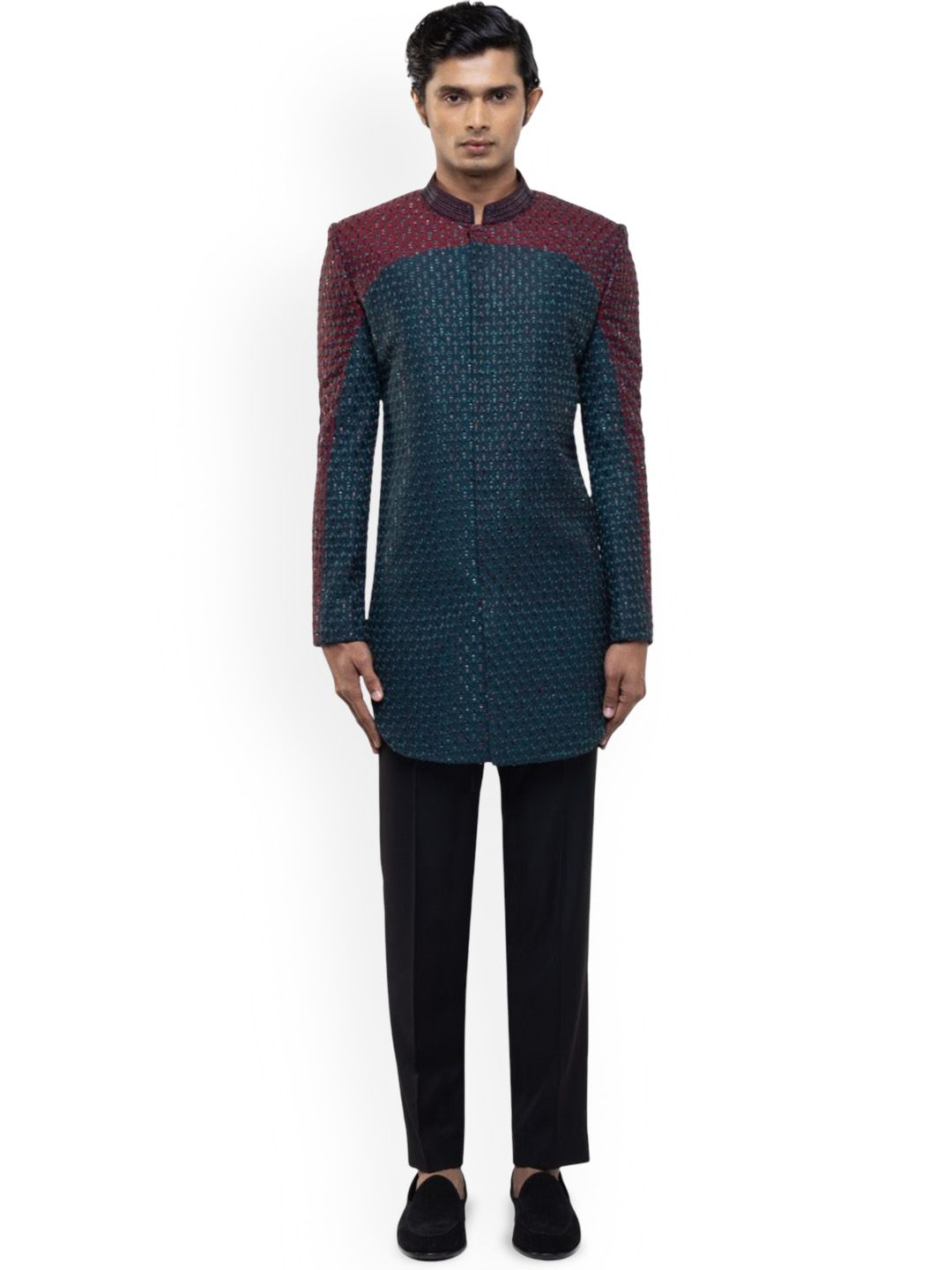 SDS By Kushal Shah Colourblocked & Embroidered Sherwani Set-image-33