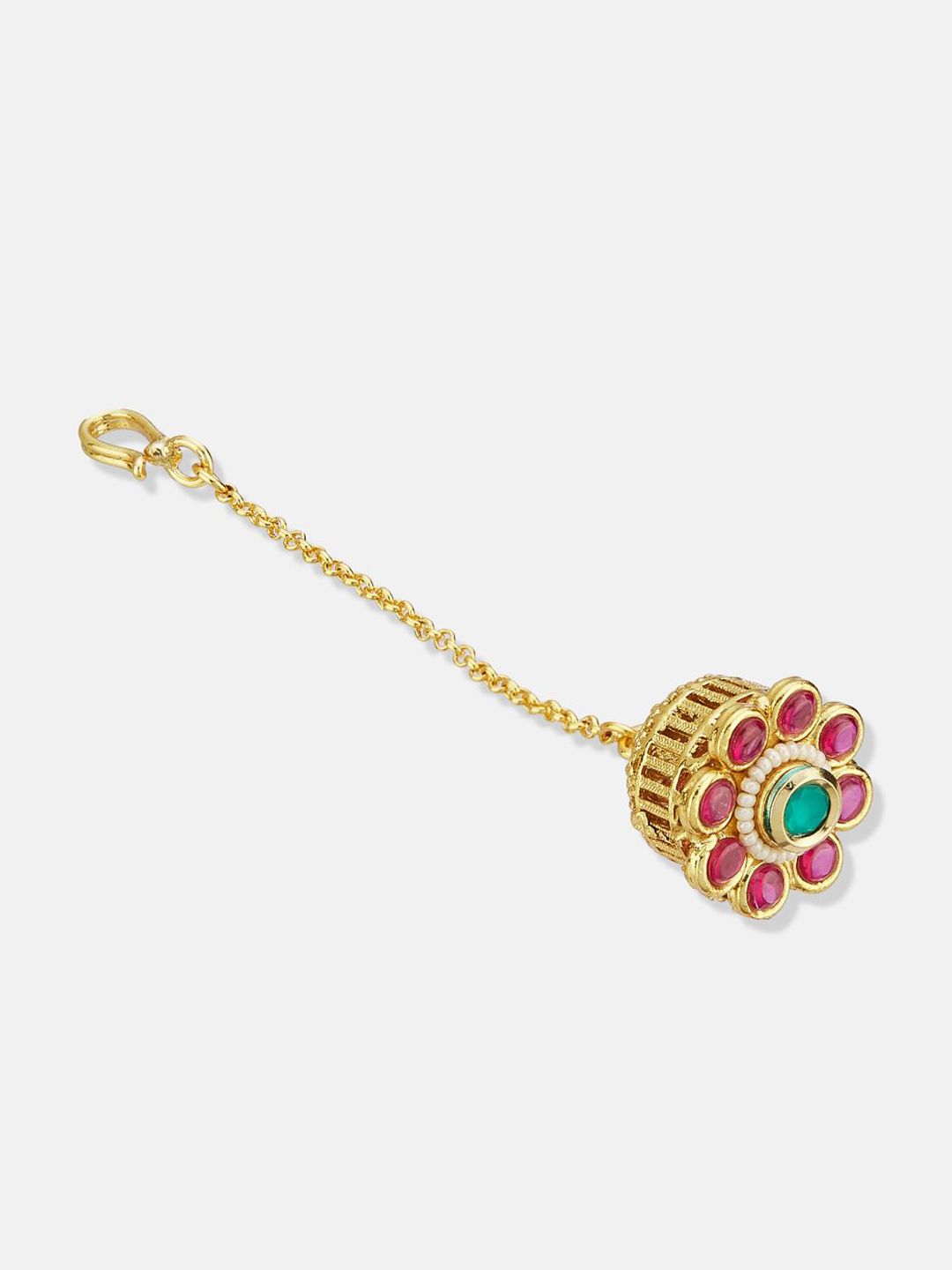 ATIBELLE Set of 2 Gold-Plated Stone Studded and Rajasthani Borla Beaded Maang Tikkas