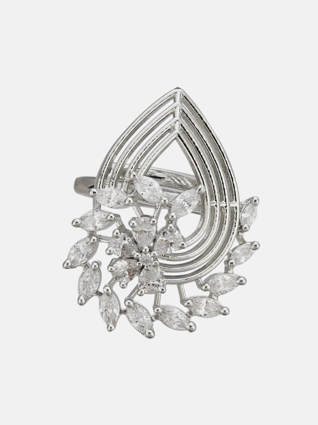 ATIBELLE Set Of 2 Rose Gold-Plated Cubic Zirconia Studded Fusion Finger Ring