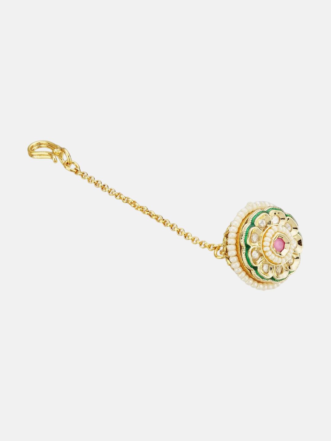 ATIBELLE Set of 2 Gold-Plated Stone Studded and Rajasthani Borla Beaded Maang Tikkas