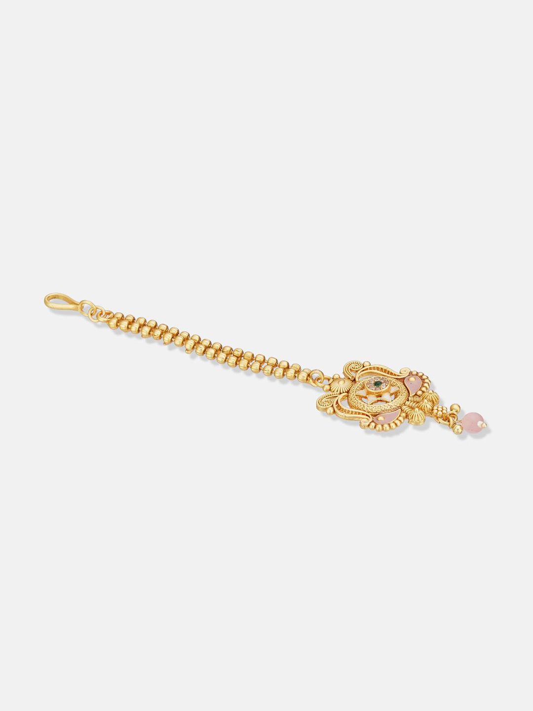 ATIBELLE Set of 2 Gold-Plated Stone Studded and Beaded Floral Maang Tikkas
