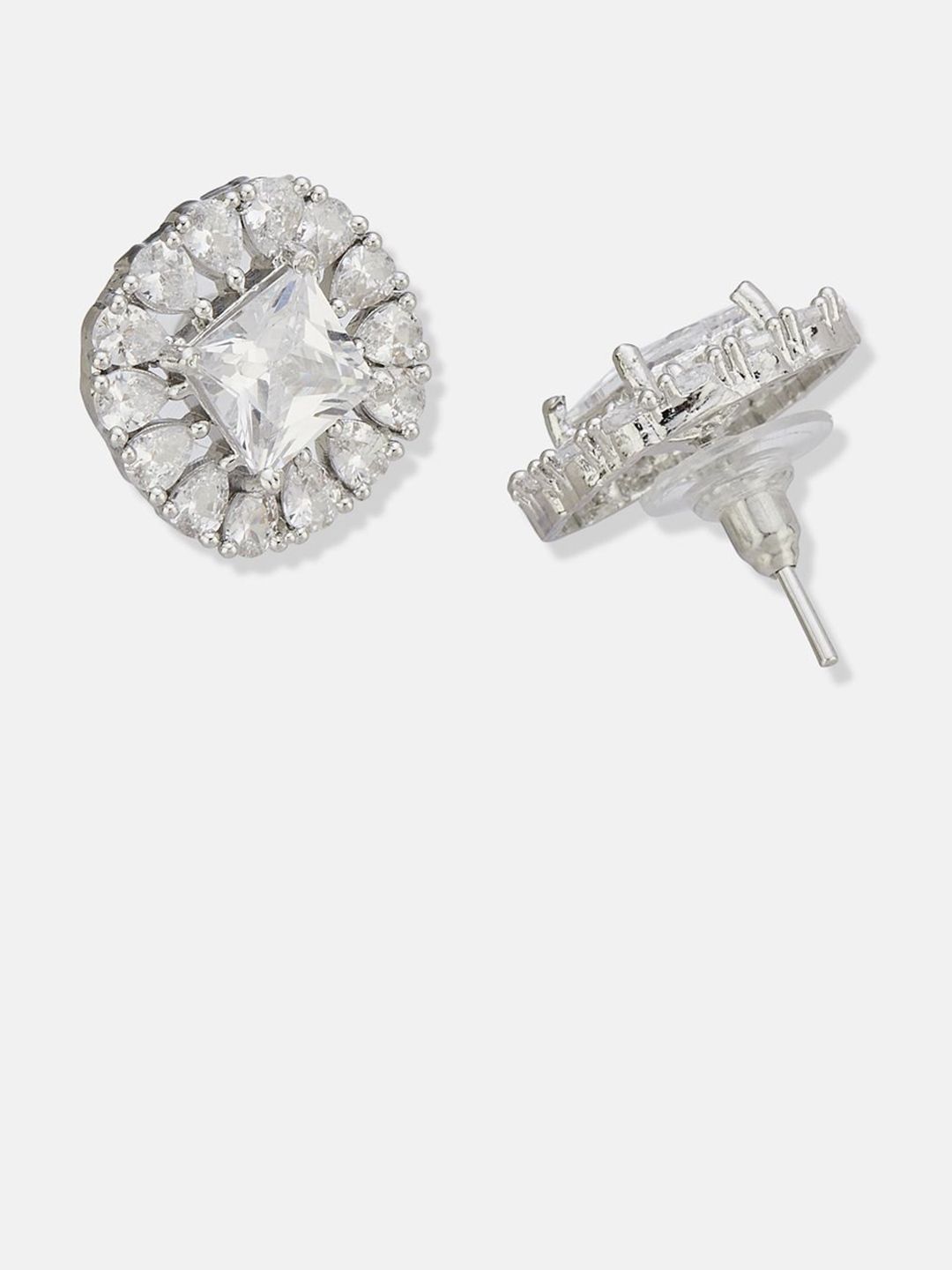 ATIBELLE Set of 2 Silver Plated Contemporary Cubic Zirconia Studded