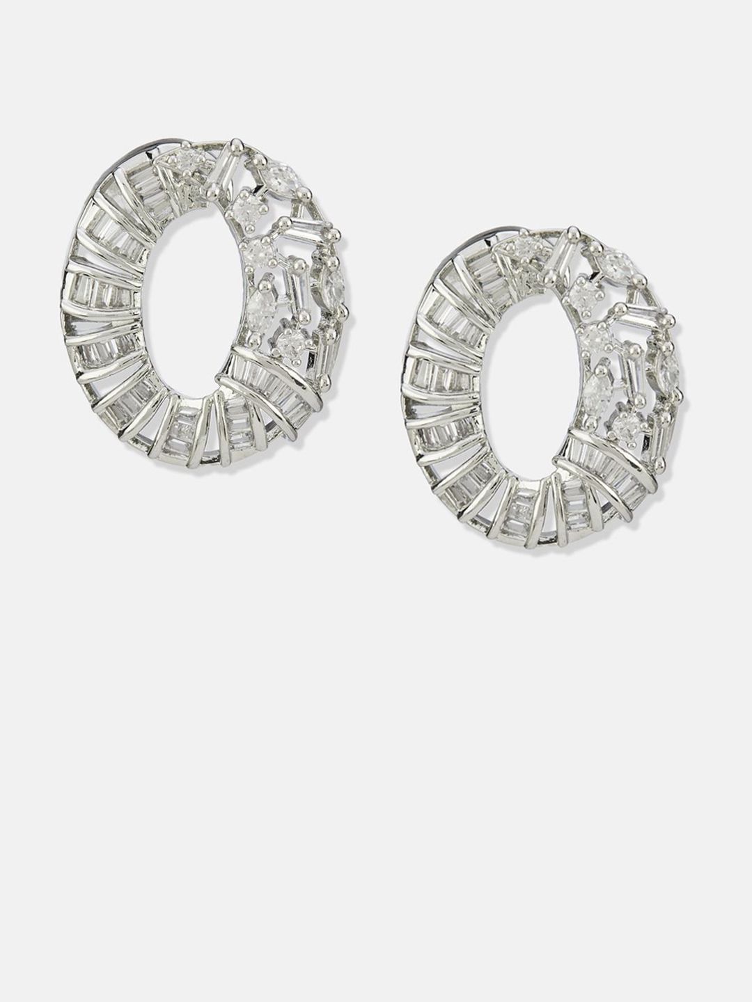 ATIBELLE Set of 2 Silver Plated Contemporary Cubic Zirconia Studded