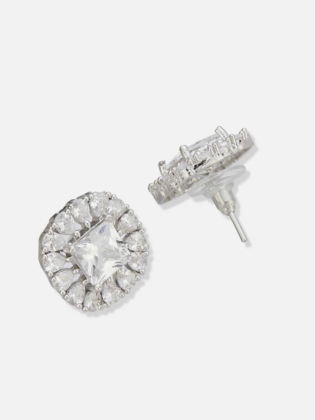 ATIBELLE Set of 2 Silver Plated Contemporary Cubic Zirconia Studded