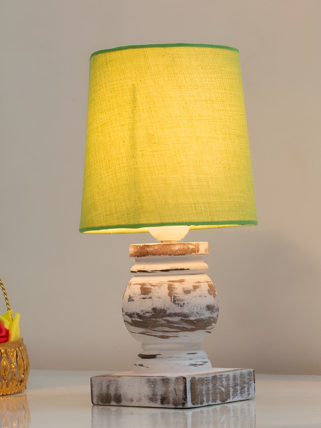 Decorcity Green Wood Traditional Cylindrical Shaped Table Lamp-picture-30