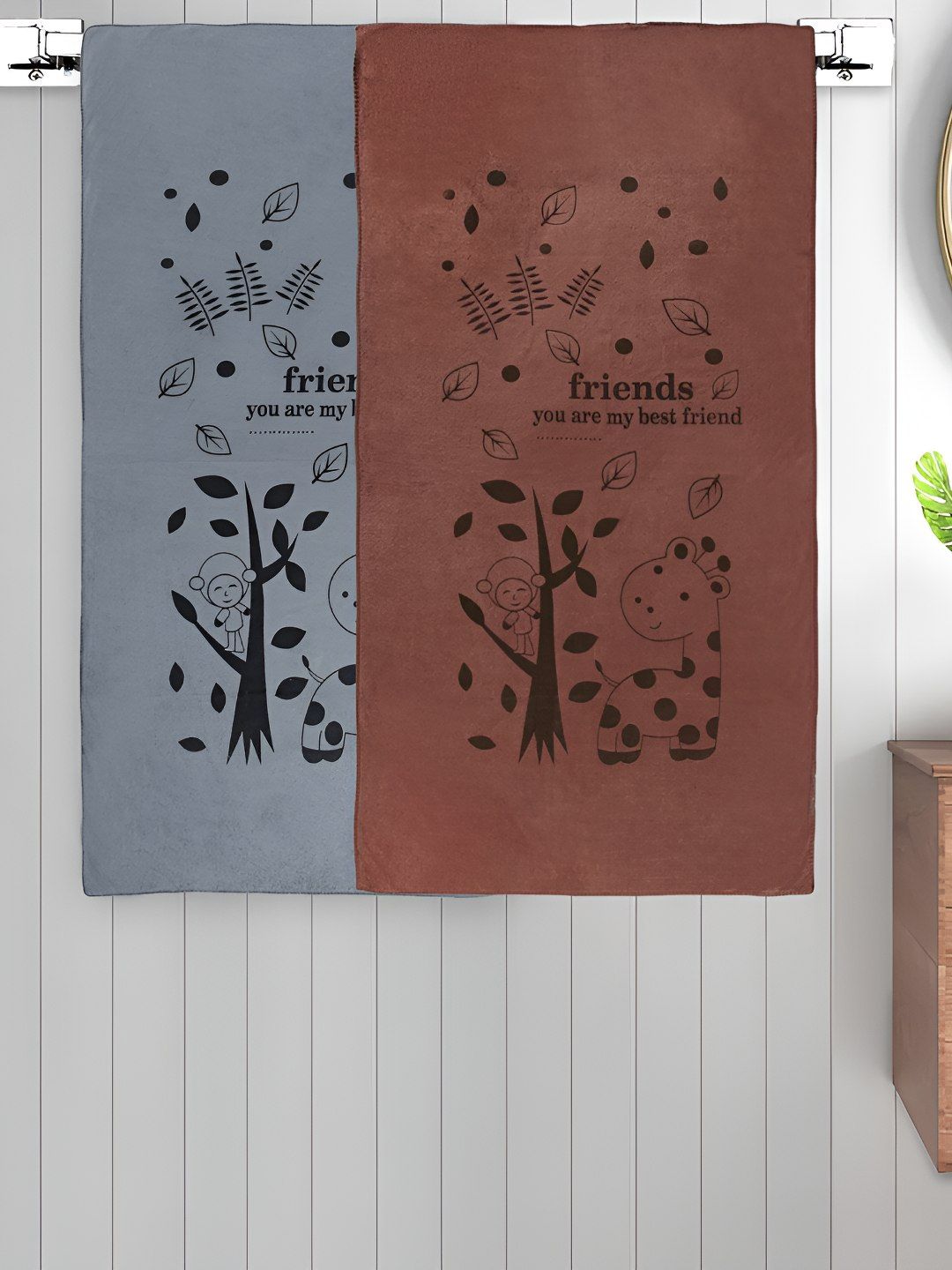 Myntra Elegant Homes Brown & Grey 2 Printed Cotton 300 GSM Bath Towel-picture-53