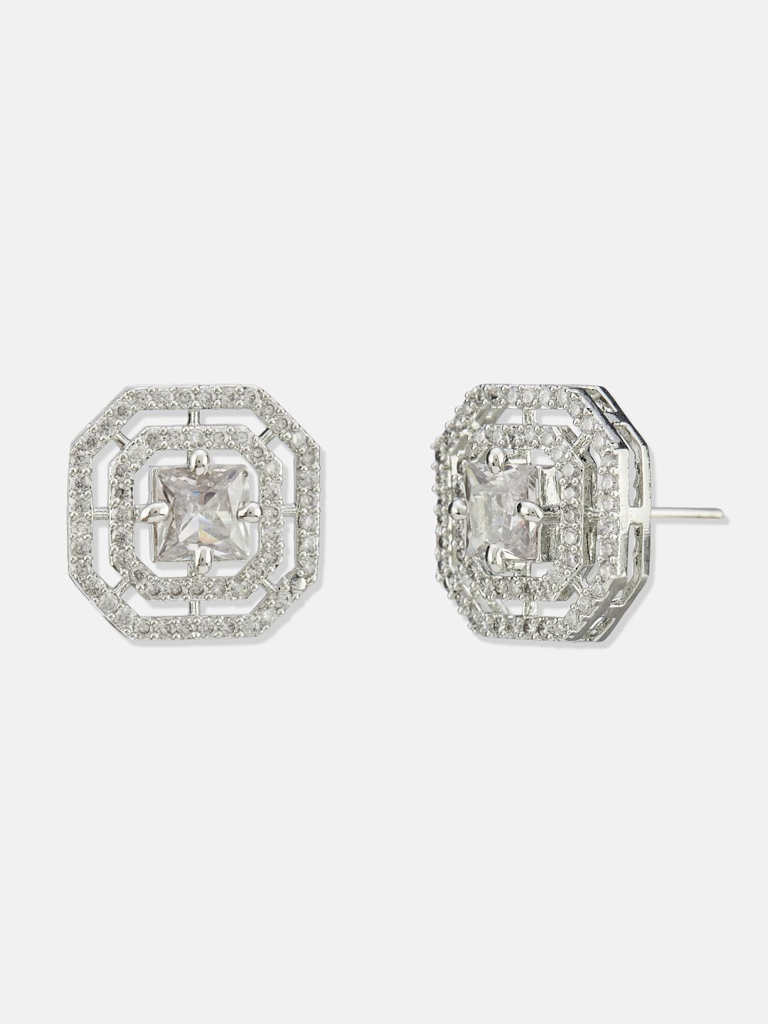 ATIBELLE Set of 2 Silver Plated Contemporary Cubic Zirconia Studded