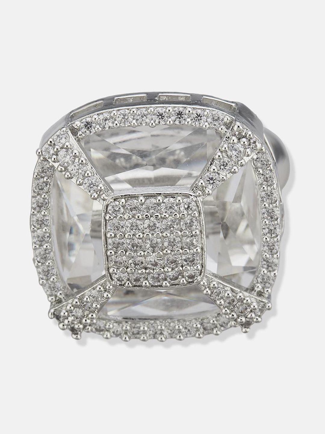 ATIBELLE Set Of 2 Silver Plated CZ Studded Finger Ring