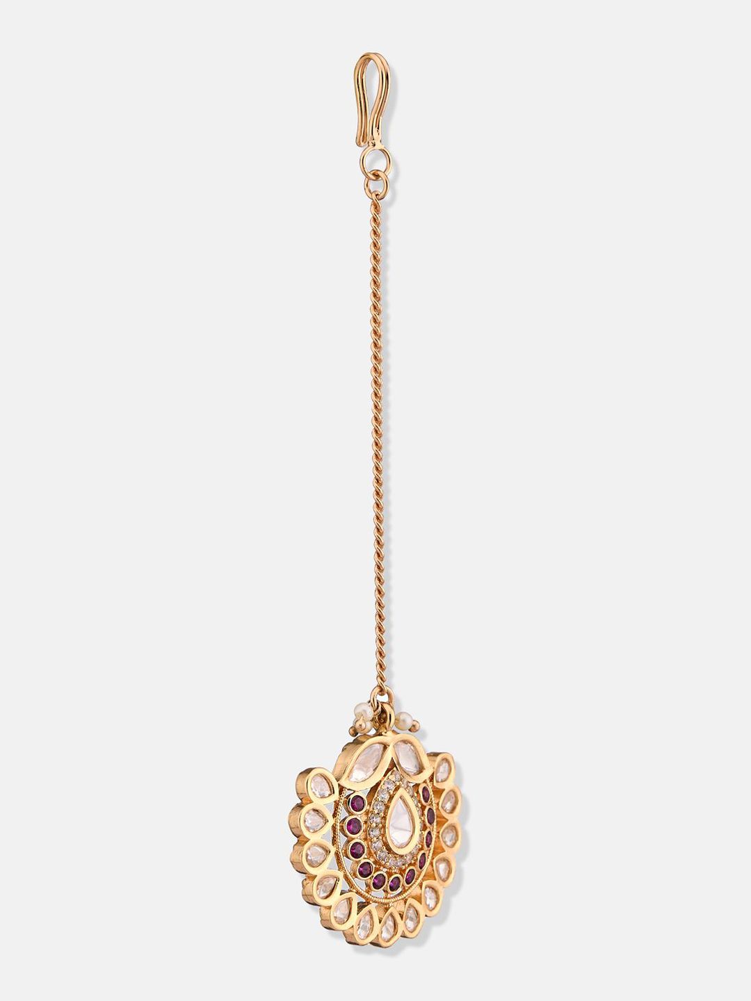ATIBELLE Set of 2 Gold-Plated Stone Studded and Rajasthani Borla Beaded Maang Tikkas