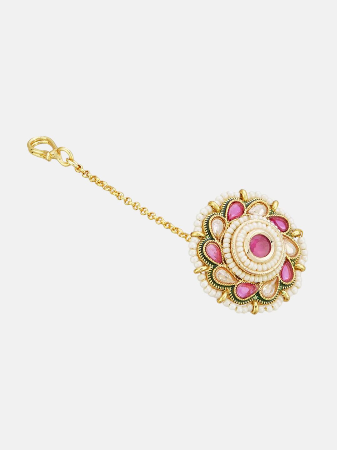 ATIBELLE Set of 2 Gold-Plated Stone Studded and Rajasthani Borla Beaded Maang Tikkas