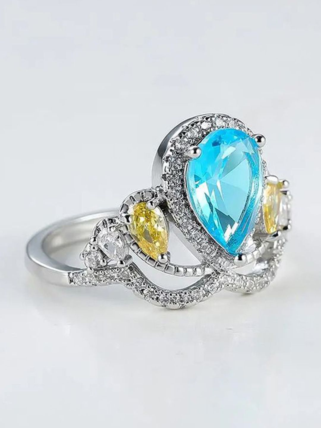 Designs & You Silver-Plated Stone-Studded Adjustable Finger Ring-picture-40