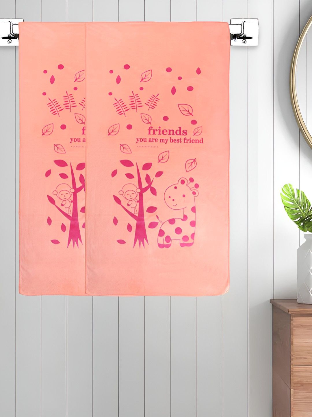 Myntra Elegant Homes Peach-Coloured & Pink 2 Printed Cotton 300 GSM Bath Towel-picture-35