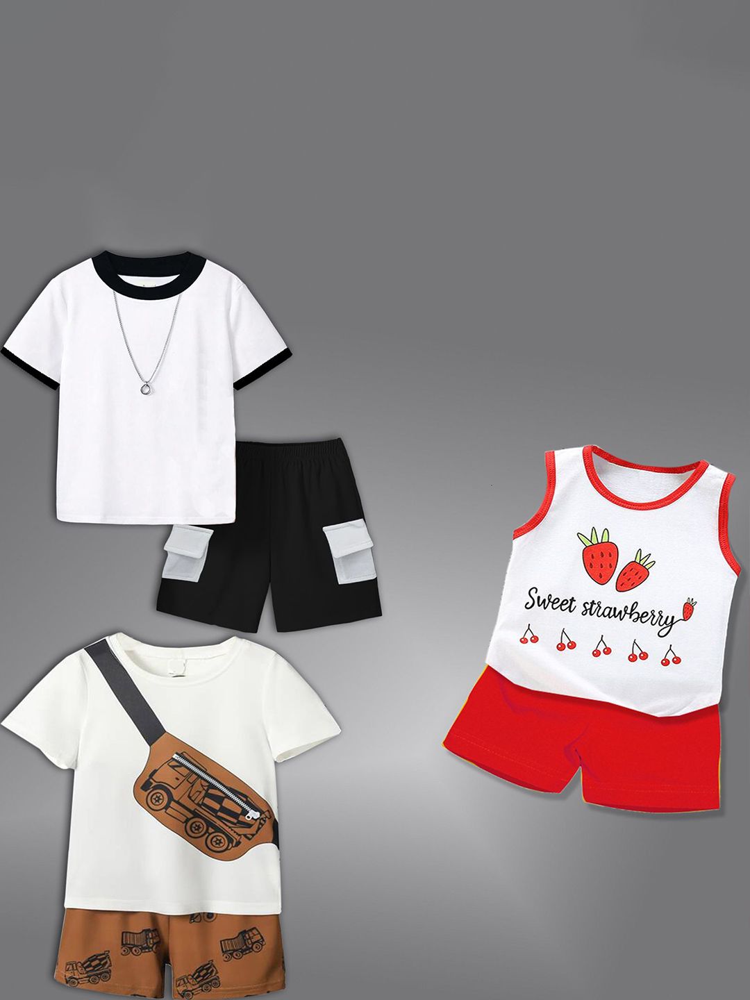 BAESD Kids Pack Of 3 Printed Short Sleeves T-shirt With Shorts-picture-40