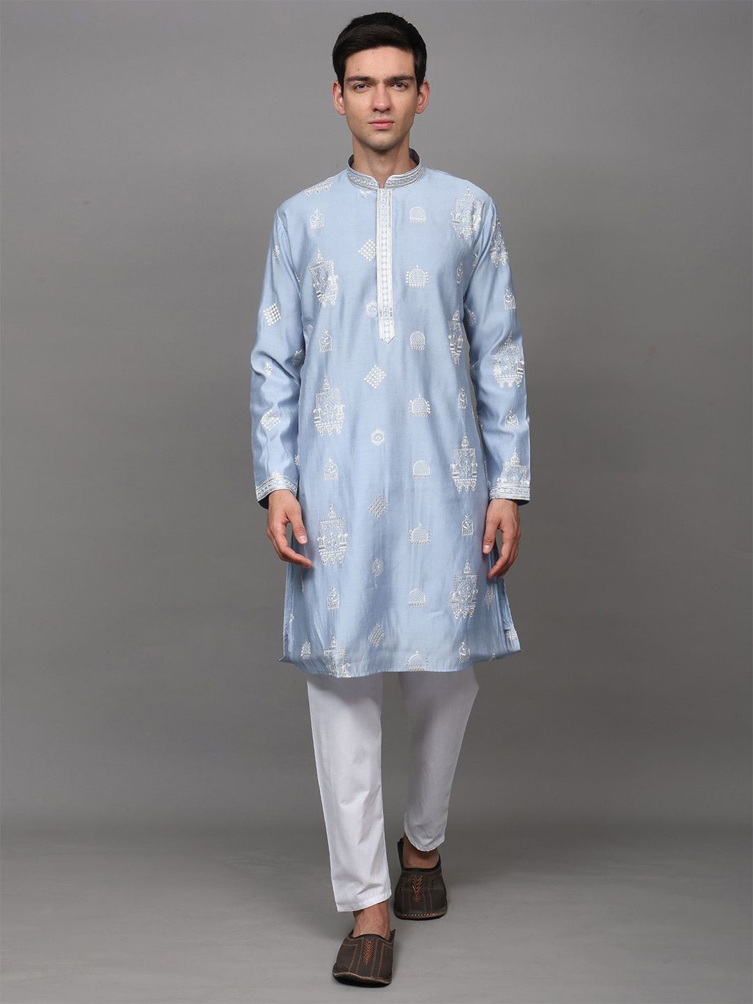 Exotic India Men Ethnic Motifs Embroidered Regular Kurta with Pyjamas-picture-40