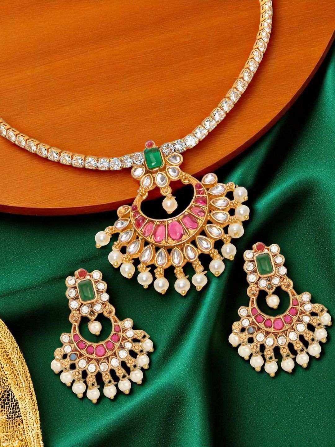 OOMPH American Diamond Studded & Beaded Jewellery Set-picture-17