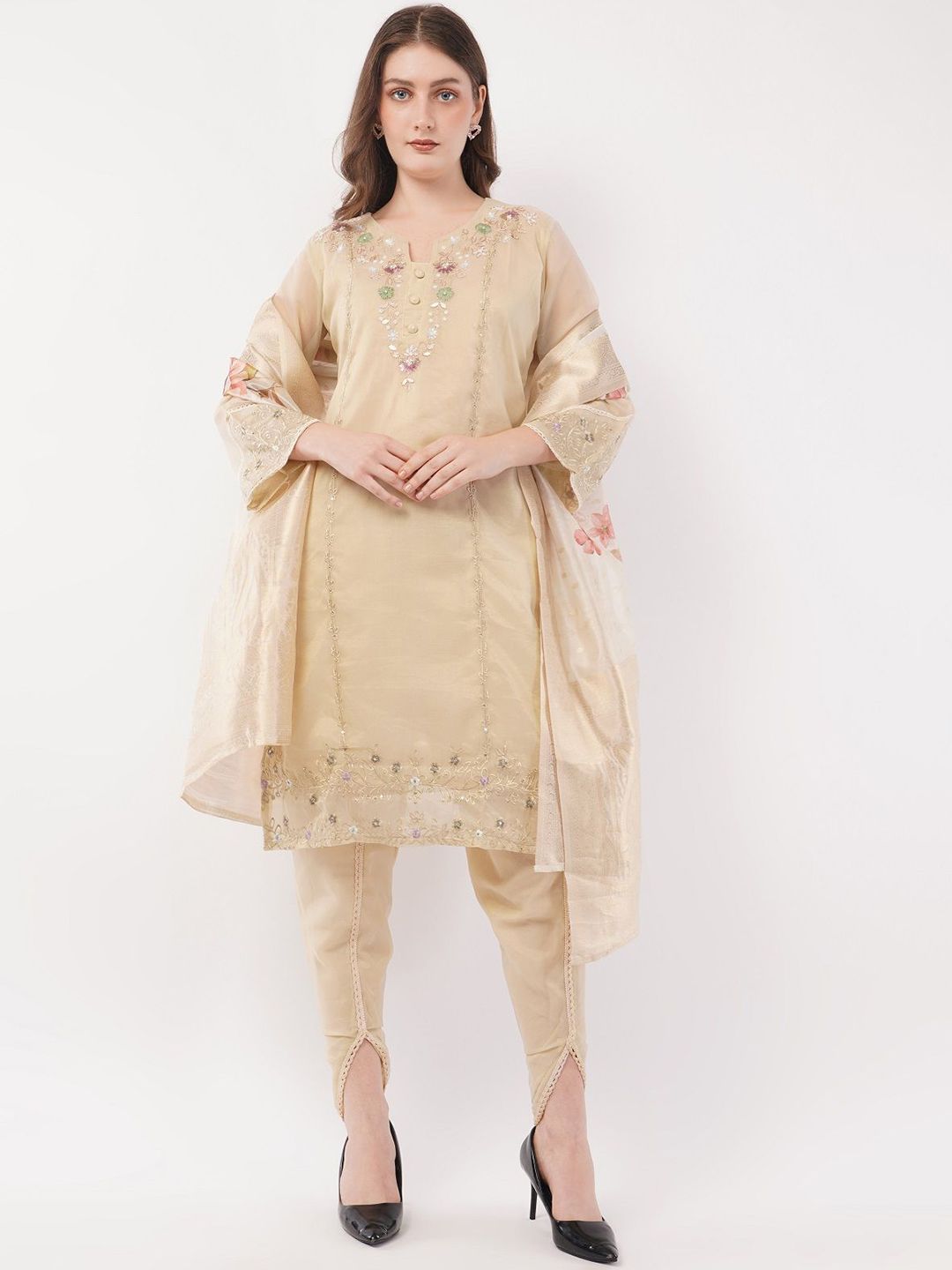 Women Grey Organza Silk Embroidery Work Kurta Set With Dupatta main image 1