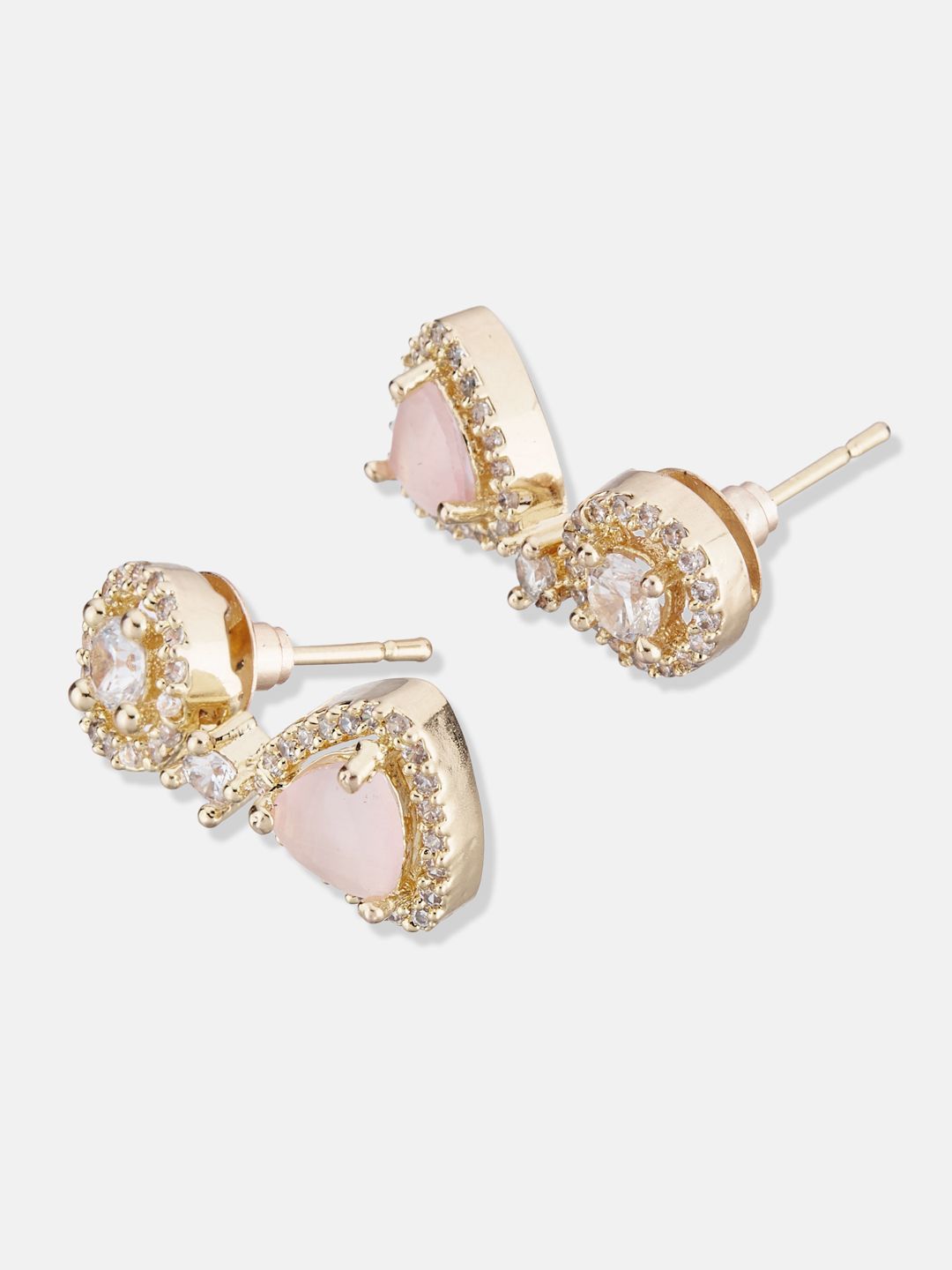 ATIBELLE Set Of 2 Silver-Plated Cubic Zirconia Studded Floral Shaped Studs