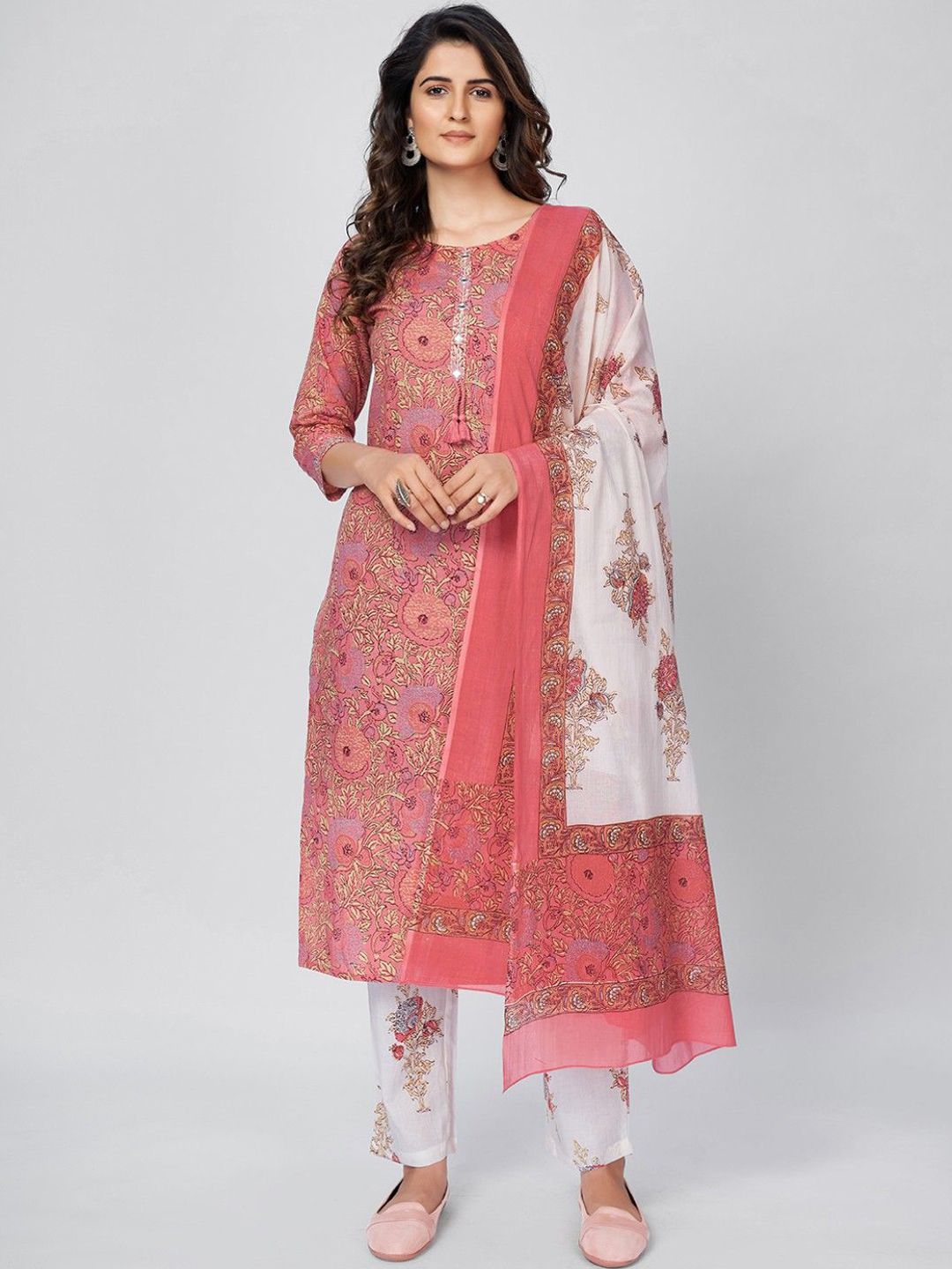KALINI Women Floral Printed Regular Pure Cotton Kurta Sets With Dupatta
