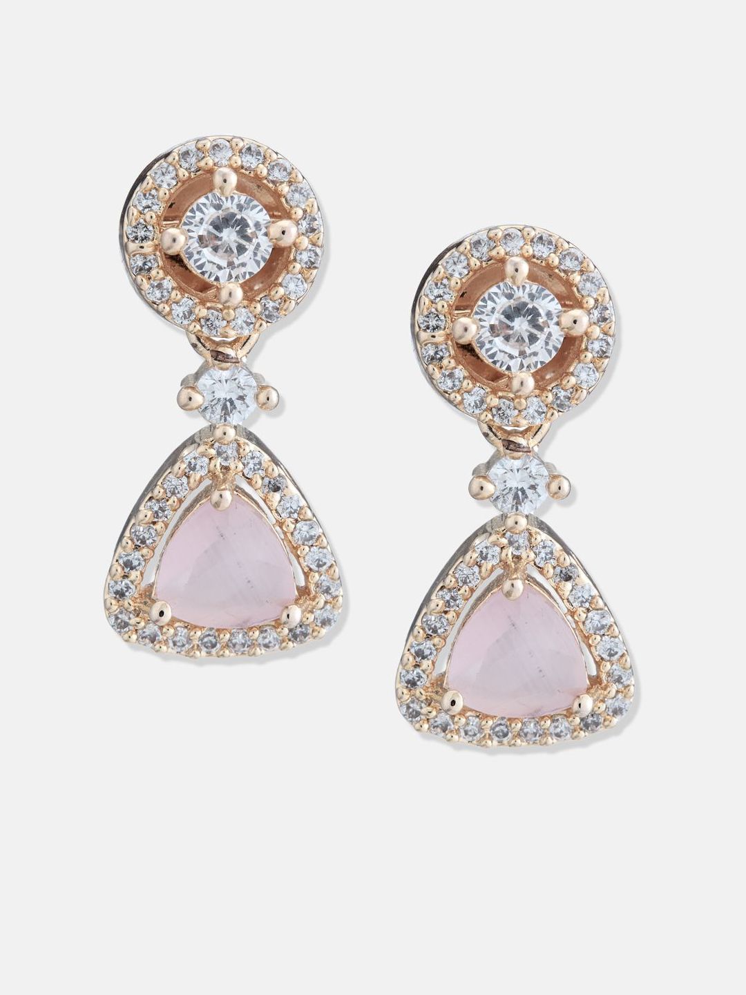 ATIBELLE Set Of 2 Silver-Plated Cubic Zirconia Studded Geometric Shaped Studs