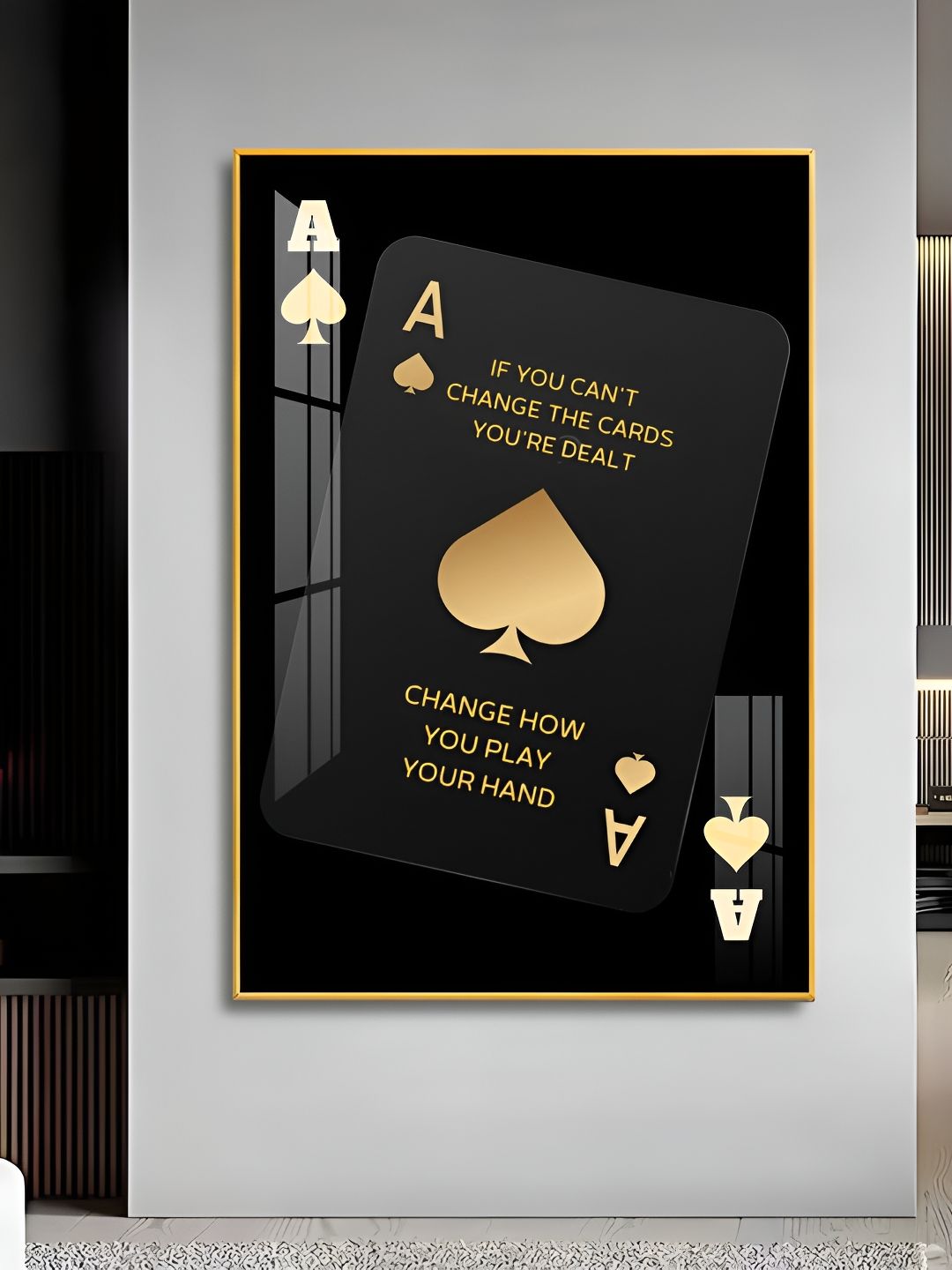 THE NEXT DECOR Black & Gold-Toned Luxe Ace Of Spades Glass Finish Vertical Wall Art-picture-18