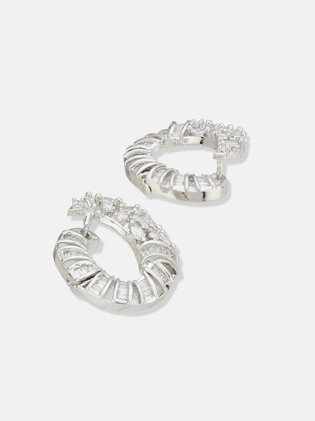 ATIBELLE Set of 2 Silver Plated Cubic Zirconia Studded Circular Shaped Studs