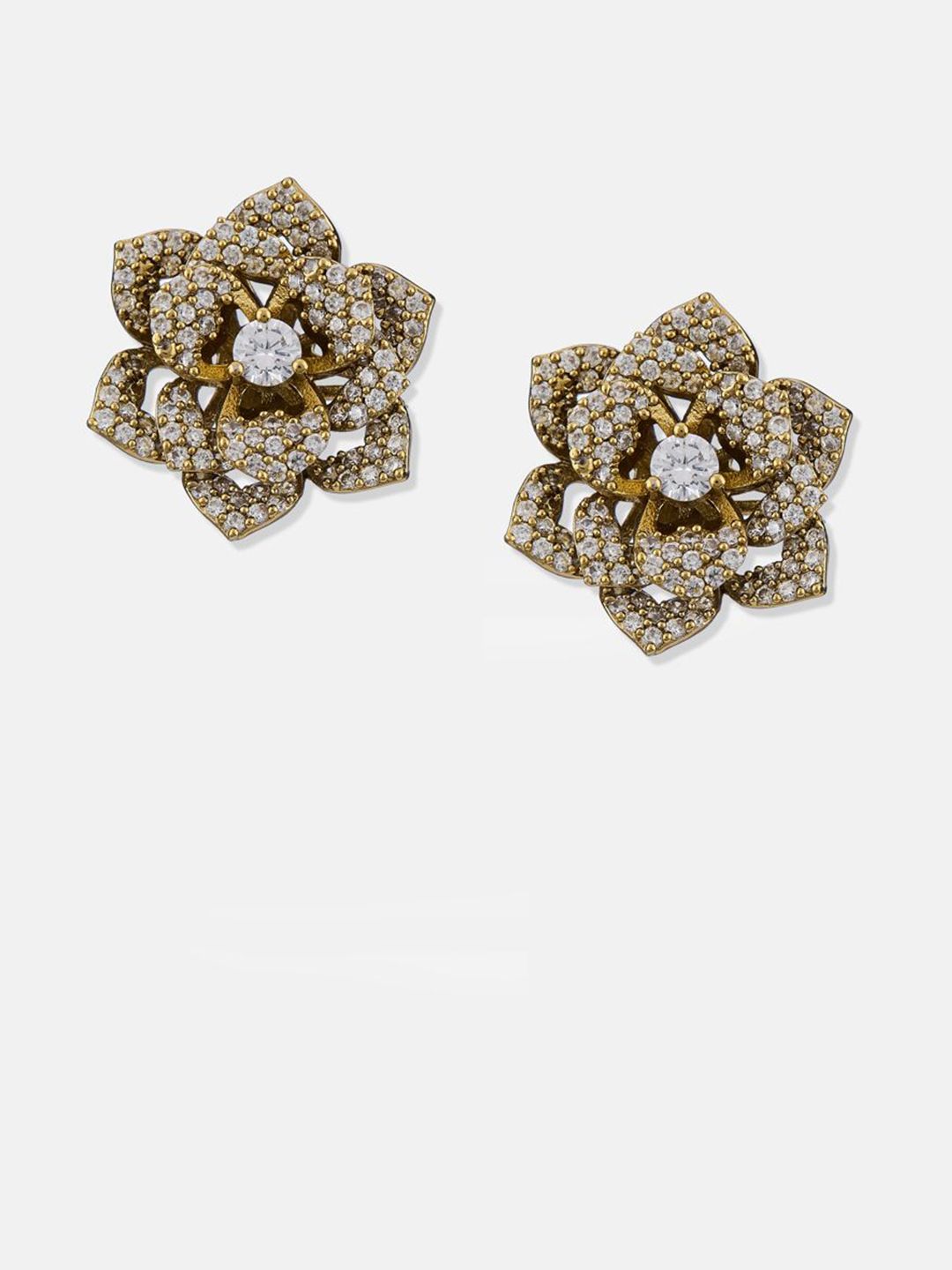 ATIBELLE Set Of 2 Gold-Plated Cubic Zirconia Studded Circular Studs