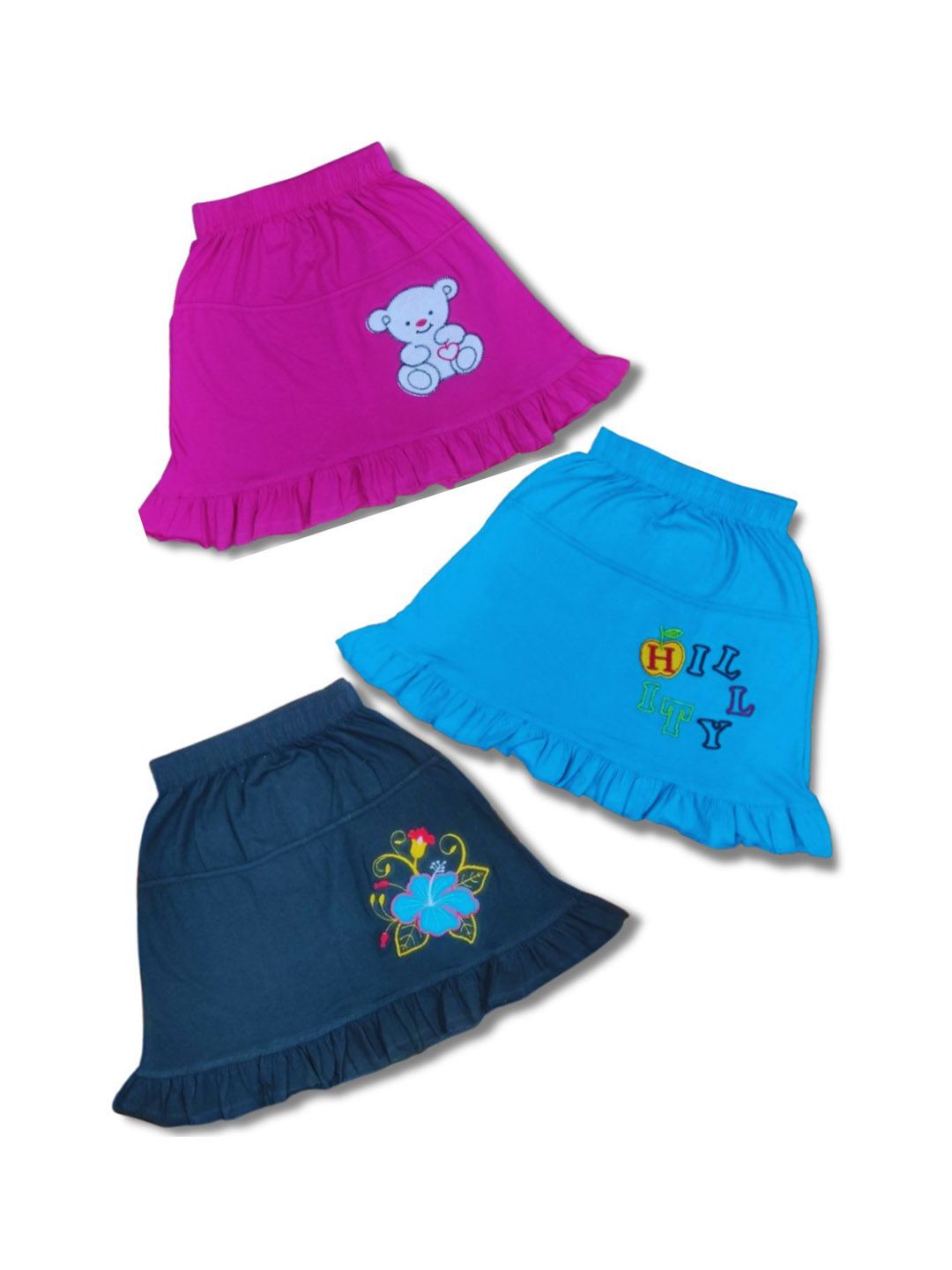 Seyor Infants Girls Pack Of 3 Embroidered Pure Cotton Skirts-image-38