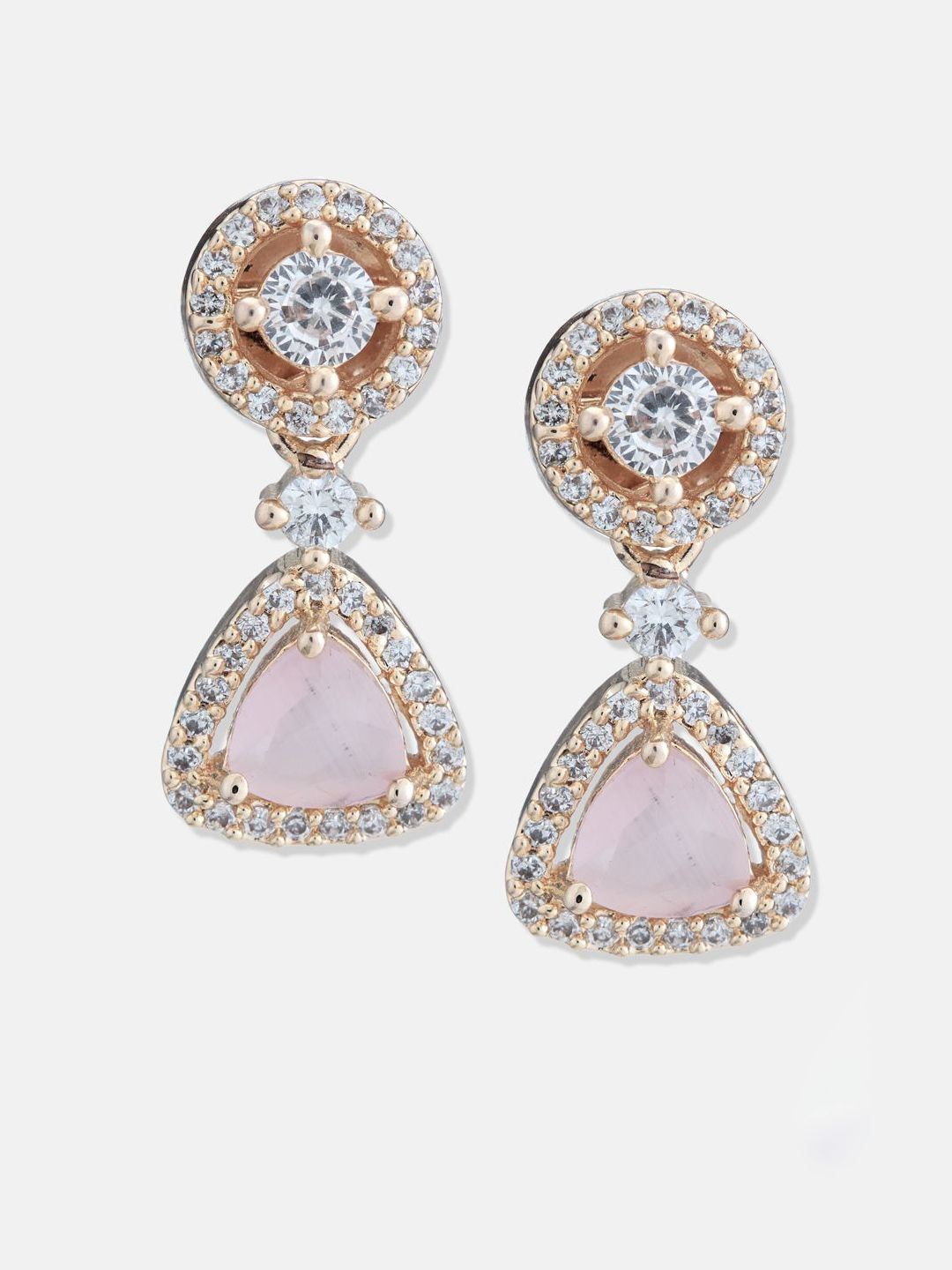 ATIBELLE Set Of 2 Silver-Plated Cubic Zirconia Studded Contemporary Studs