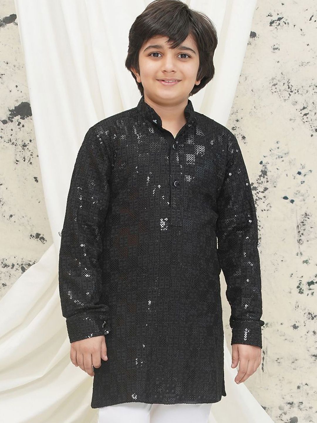 Aj DEZInES Boys Geometric Embroidered Sequinned Kurta-picture-27