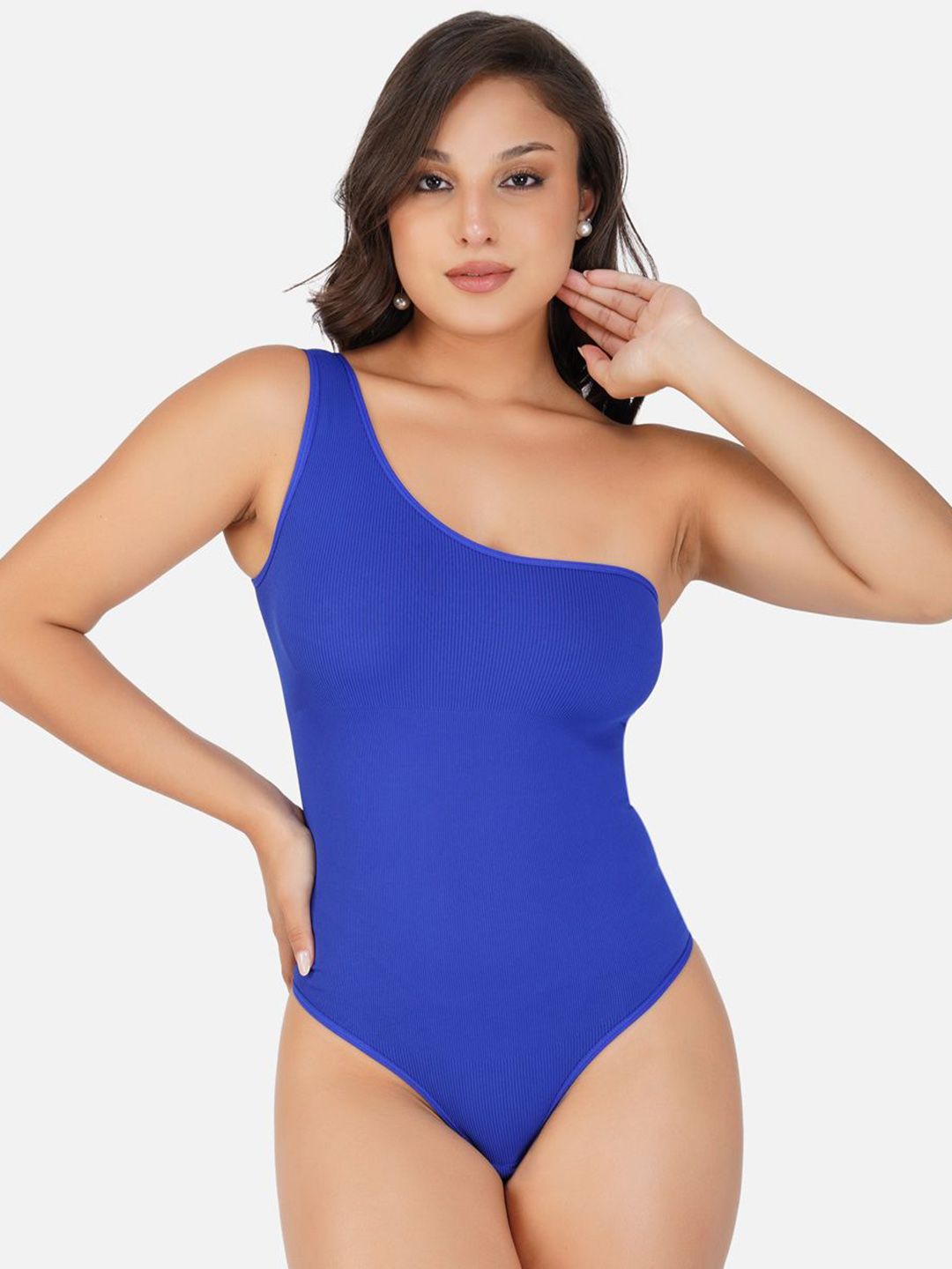 SHOP THE EDIT Women One Shoulder Neck Sleeveless Bodysuit-picture-37