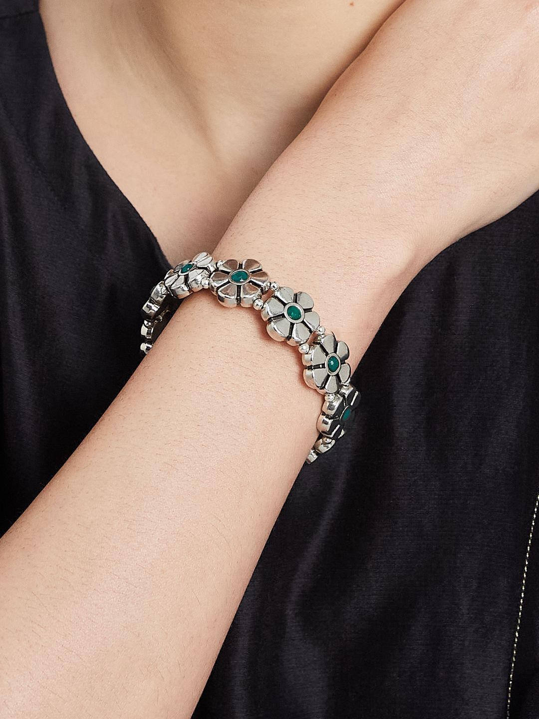 ATIBELLE Women 2 Brass Silver-Plated Wraparound Bracelet