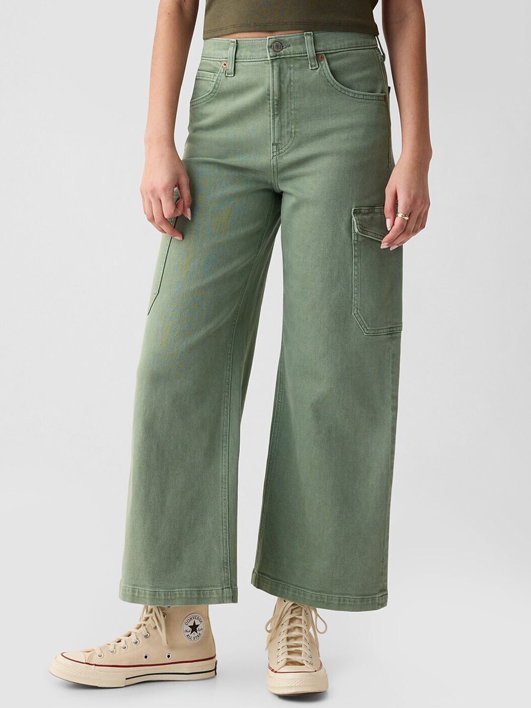GAP Women High-Rise Stretchable Cropped Cargo-Style Wide Leg Jeans-picture-21