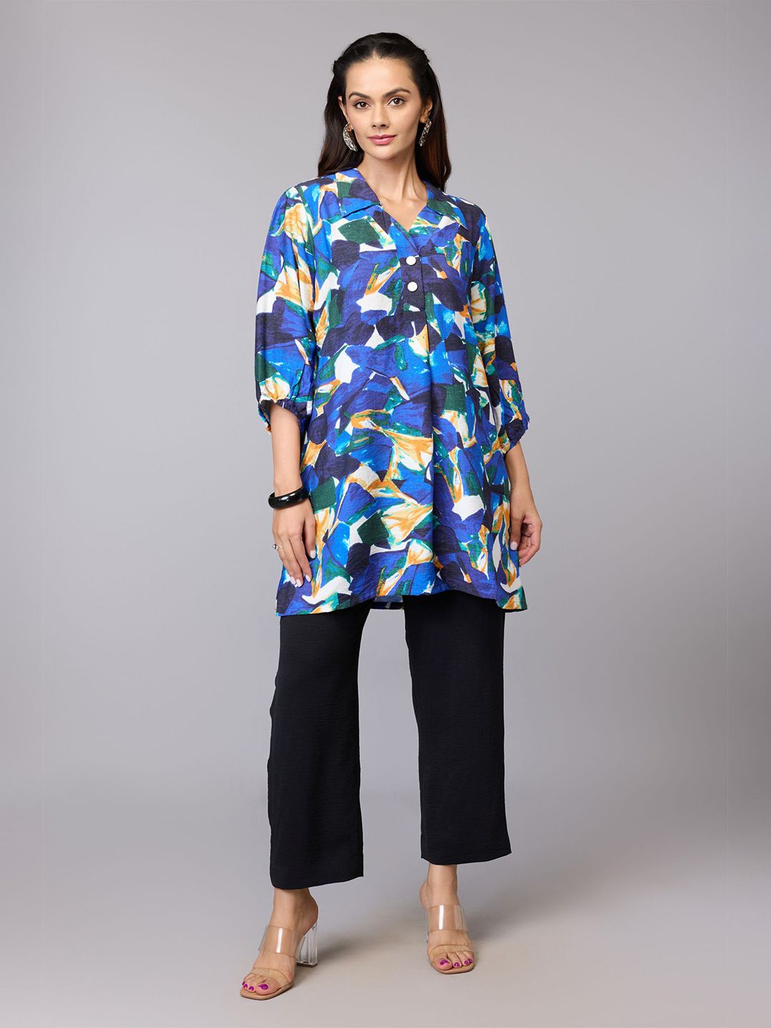 Tamiska By Narendra Kumar Women Abstract Printed Shirt Style Longline Top-picture-21
