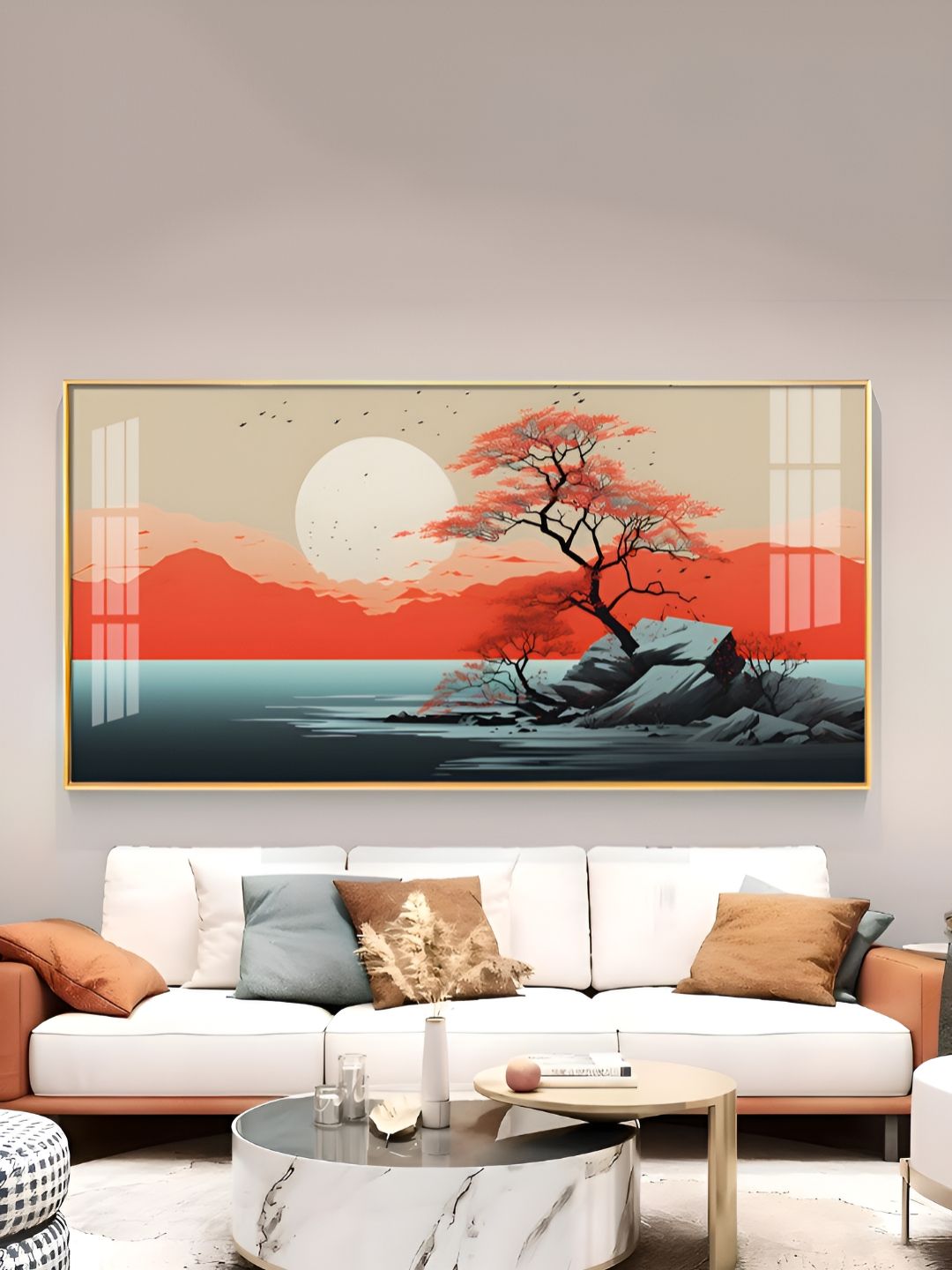 THE NEXT DECOR Blue & Red Sunrise In Mountain Glass Finish Horizontal Wall Art-picture-25